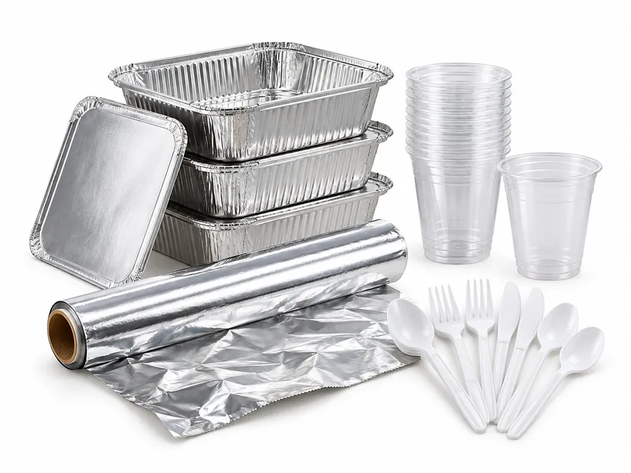 Aluminium containers, foil, cups and cutlery