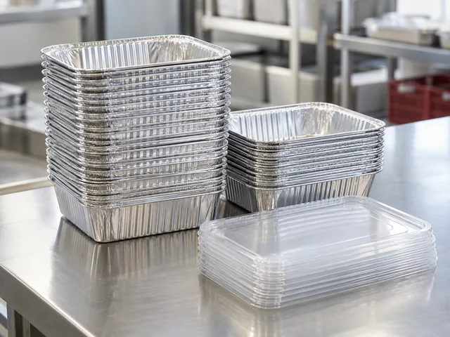 Stacked aluminium food containers