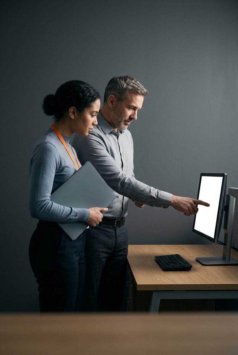 A new starter shown a workstation on their first day